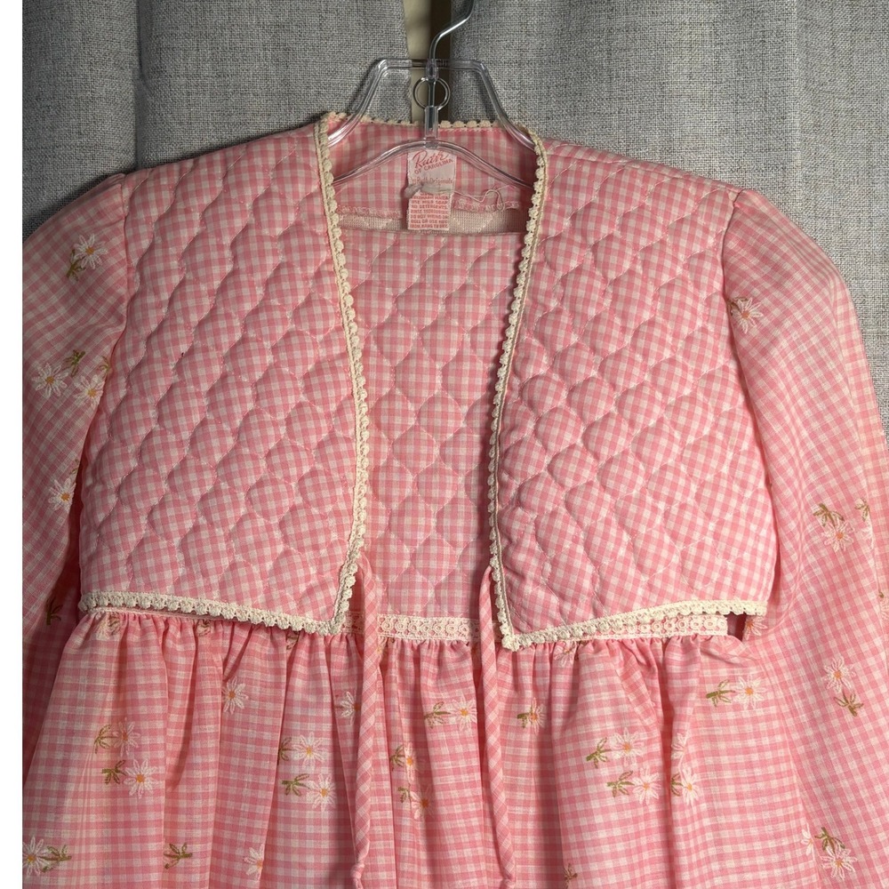 Ruth of Carolina Vintage Girls Pink Gingham Daisy Quilted Dress and Jacket Set